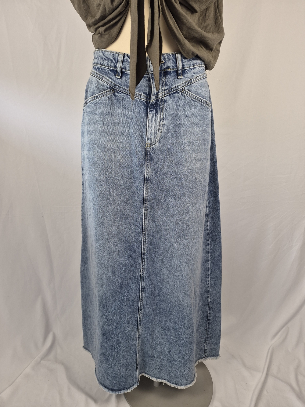 We The Free Washed Light Blue Denim Maxi Skirt